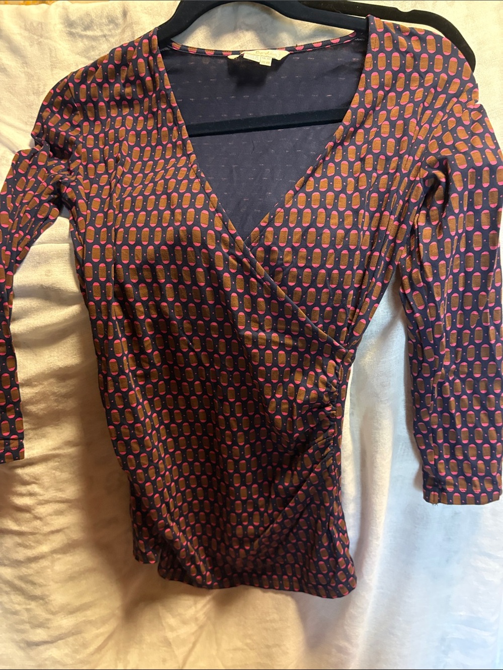 Boden Navy Top with Pink and Orange Dot Trim